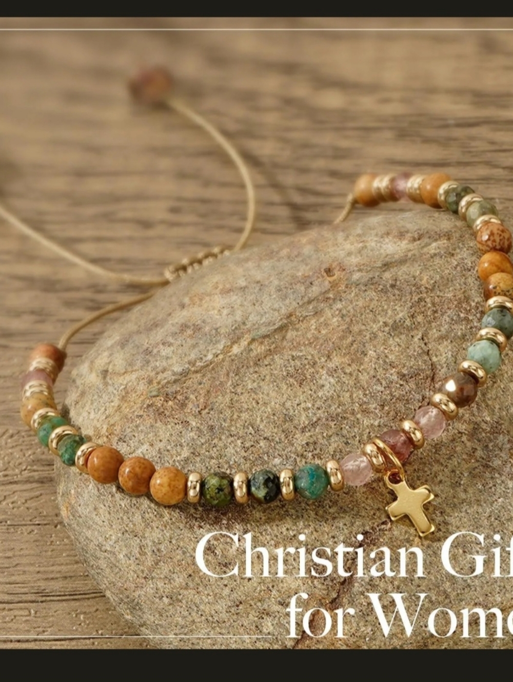 Natural Stone Bracelet Turquoise Gold Cross Pendant Wax Thread Braided Bracelet - Picture 3 of 6